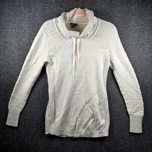 Eddie Bauer Sweater‎ Womens M Hooded Womens Pullover Embroidered Tan Ivory